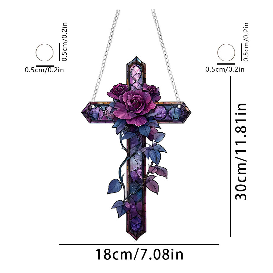 Religious Acrylic Purple Cross Wall Decor – Spiritual Home Hanging Ornament