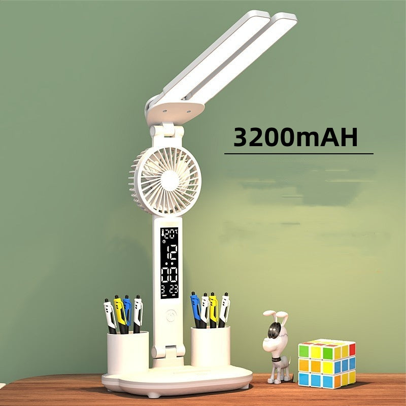 Smart Multifunction Desk Lamp – Foldable LED Reading Light with Fan, Thermometer & Organizer