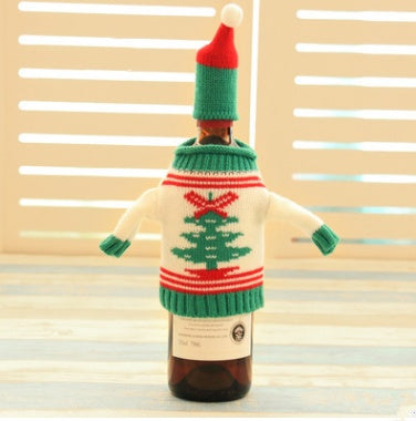 Christmas Wine Bottle Sweater Cover Set Knitted Holiday Table Decor Festive Ornament