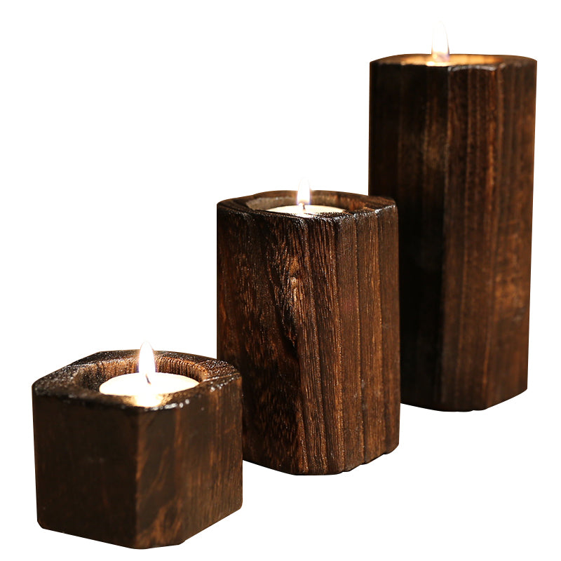 Rustic Solid Wood Candle Holder – Farmhouse Style Home Decor Accent Piece