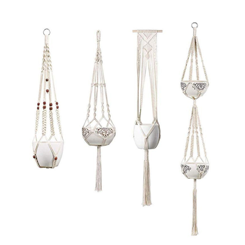 Chic 4-Pack Macrame Baskets for Boho Wall Styling