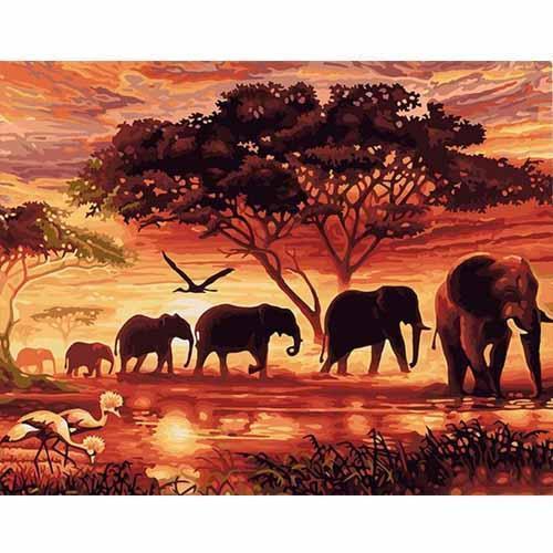 Sunset Elephants Painting – Relax, Create, Decorate