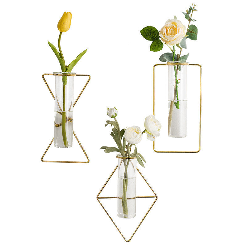 Wall Hanging Hydroponic Vase – Gold Nordic Planter for Boho Room Decor