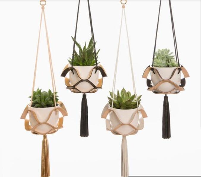 Charming Leather & Macramé Hanging Plant Basket
