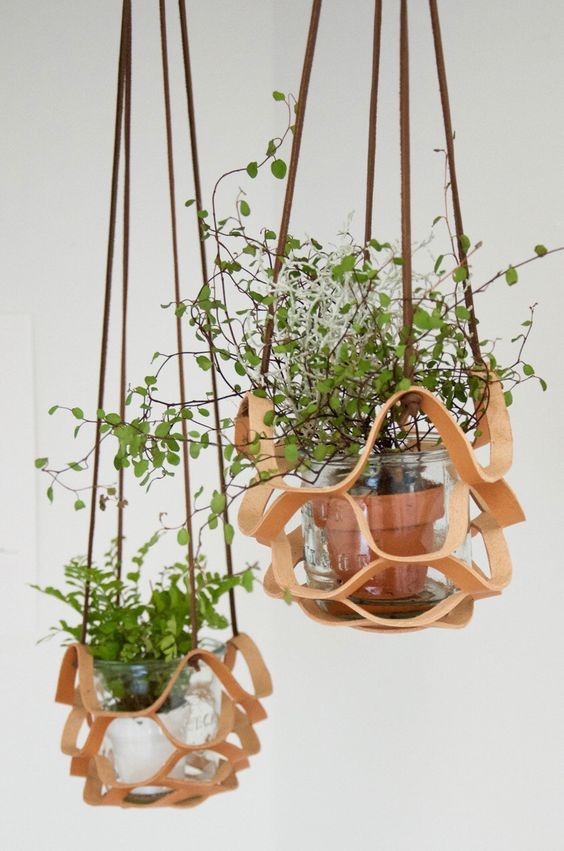 Charming Leather & Macramé Hanging Plant Basket