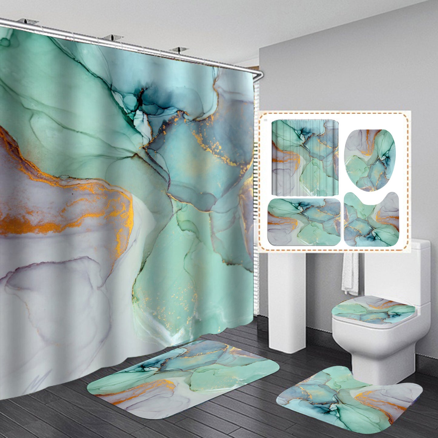 Designer 3D Art Shower Curtain & Bath Mat Set – Modern Bathroom Decor
