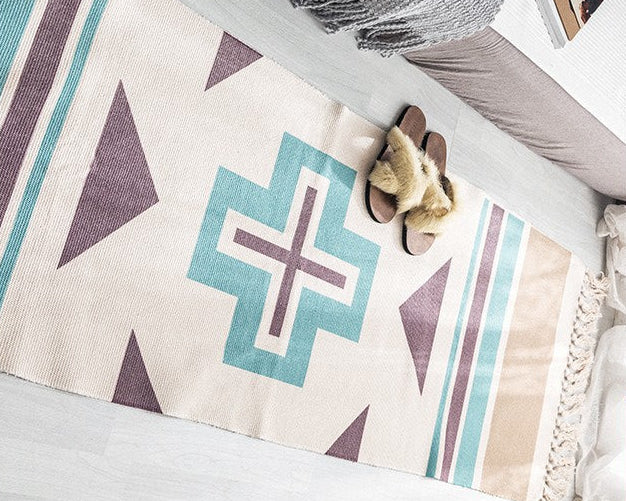 Bohemian Cotton Linen Rug – Long Geometric Hand Woven Floor Runner