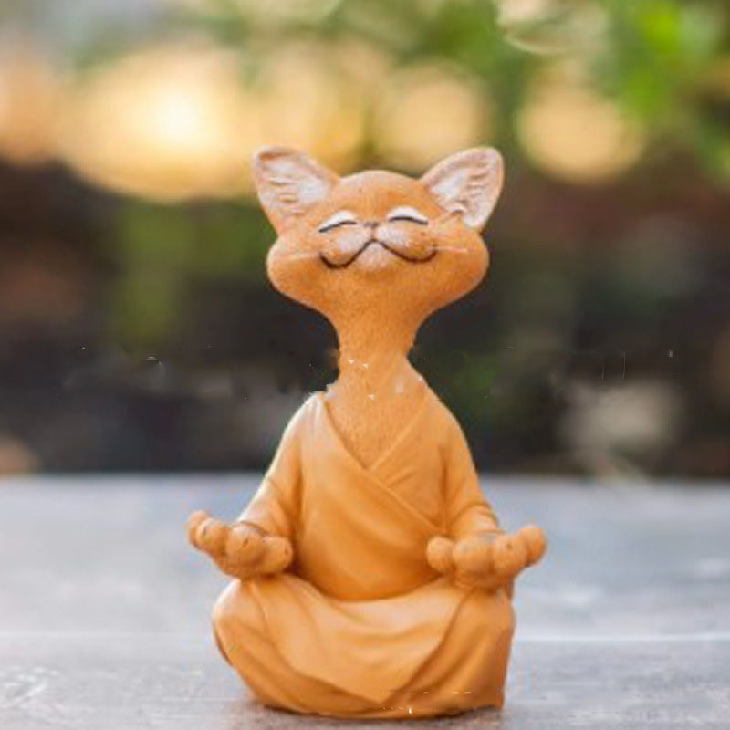 Whimsical Black Buddha Cat Figurine – Meditation Yoga Home Decor Ornament