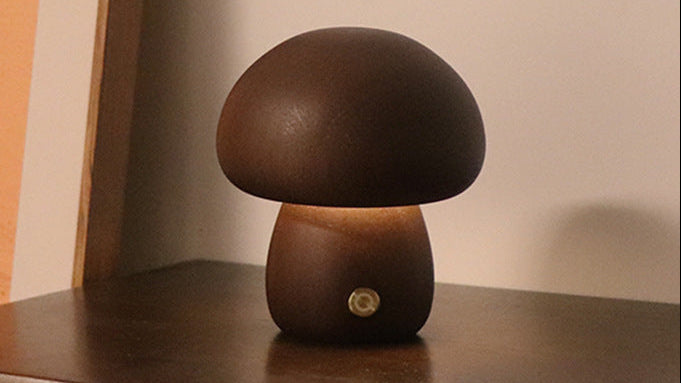 Cute Wooden Mushroom LED Night Light – Soft Touch Lamp for Bedroom