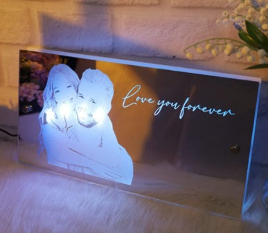 Custom Photo LED Mirror Light – Personalized Wall Decor for Bedroom