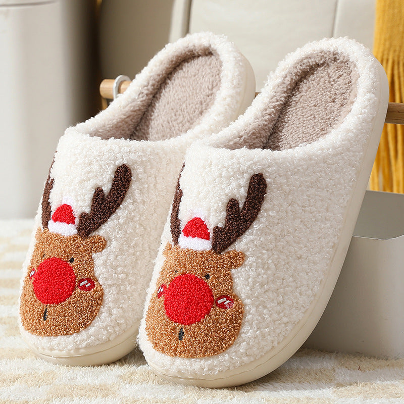 Cozy Elk Christmas Slippers – Soft Slip-On House Shoes for Winter