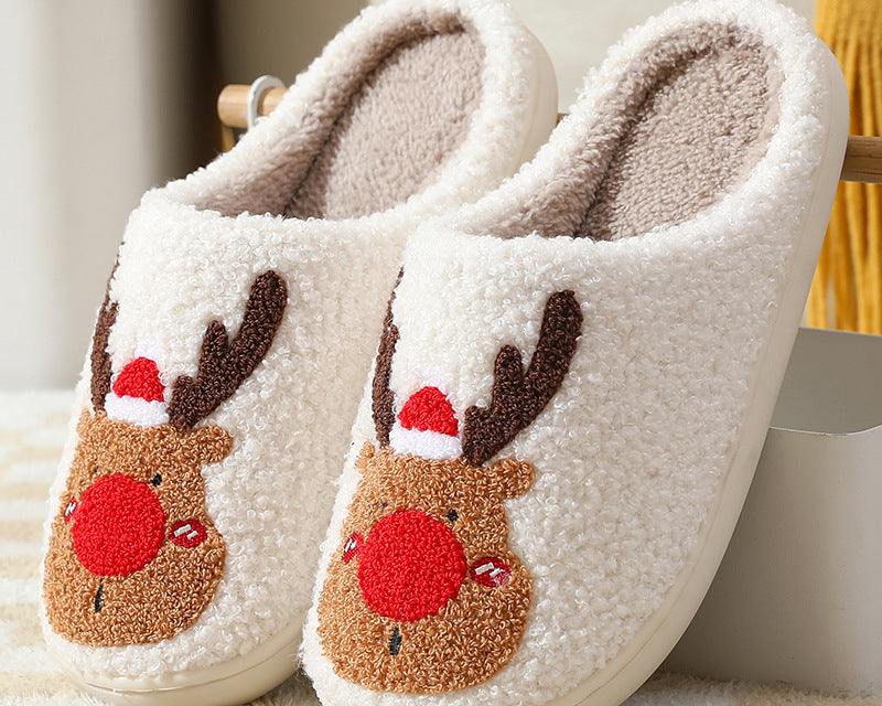 Cozy Elk Christmas Slippers – Soft Slip-On House Shoes for Winter