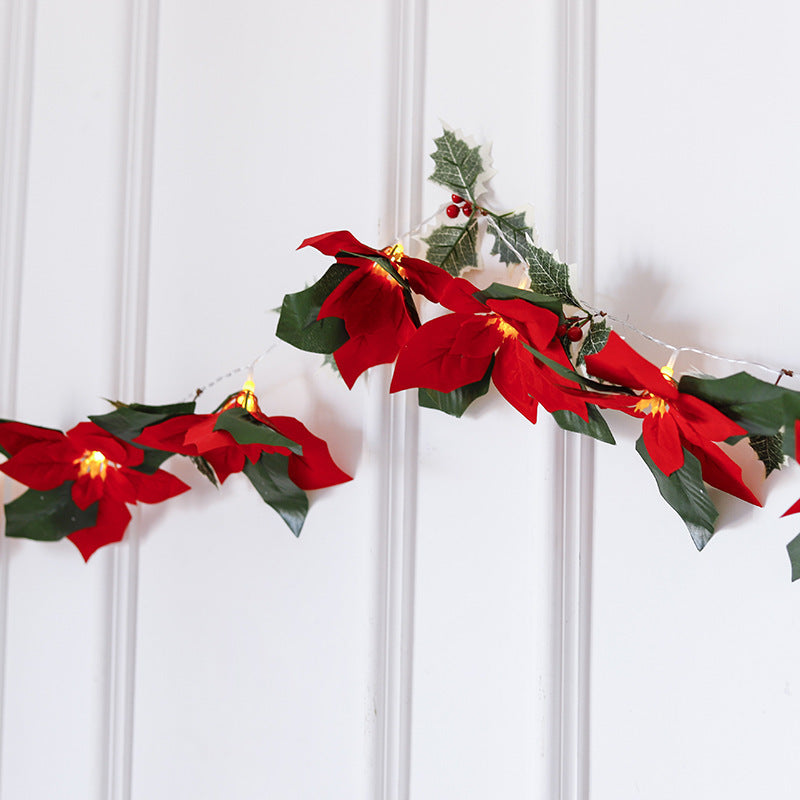 Christmas LED String Lights with Red Flowers & Berries – Cozy Festive Home Decor