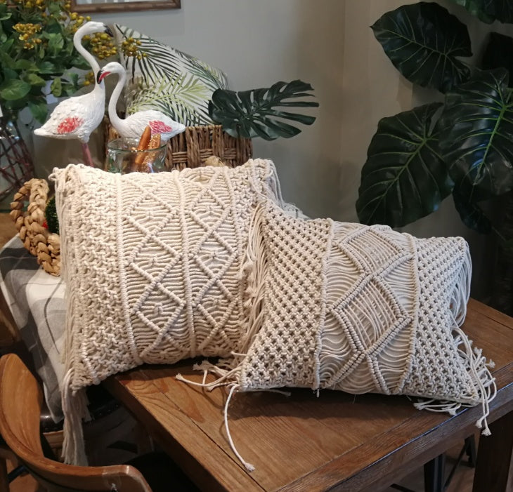 Rustic Chic Bohemian Macramé Cotton Pillowcase
