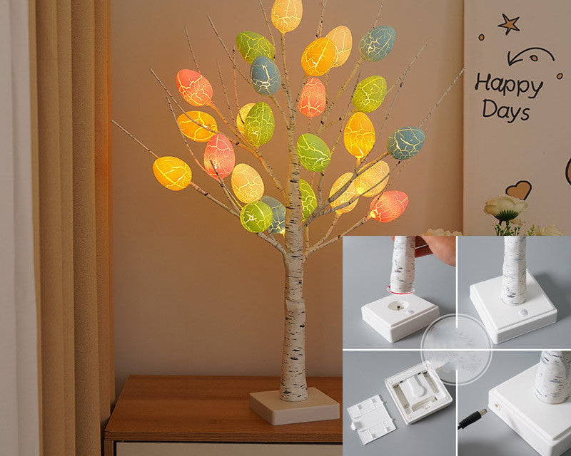Spring Easter LED Birch Tree Decor – Colorful Egg Tabletop Ornament & Kids Gift Idea