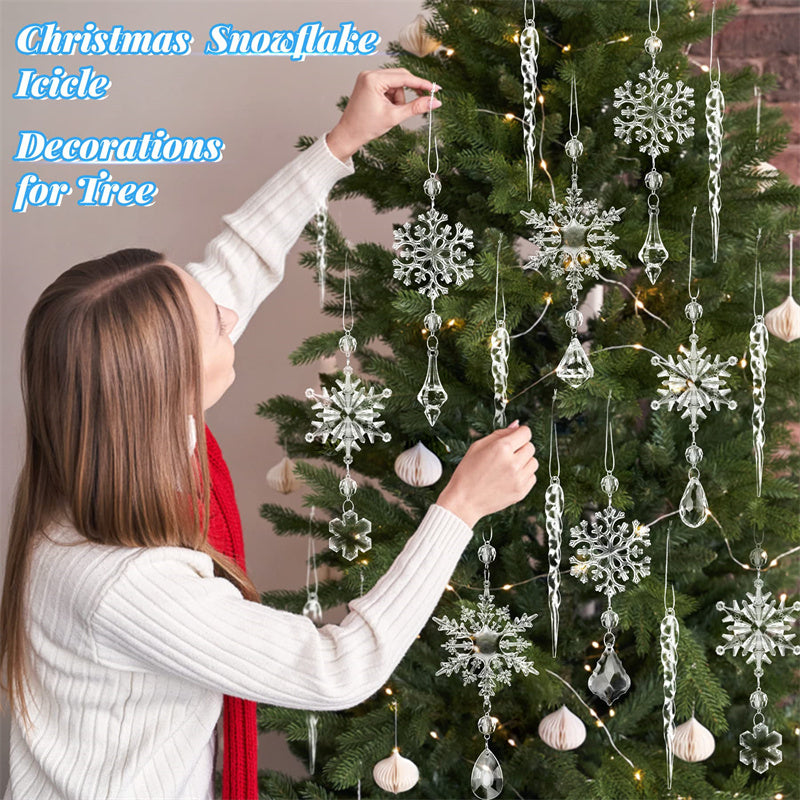 Sparkling Snow Icicle Ornaments – 10pc Christmas Hanging Set
