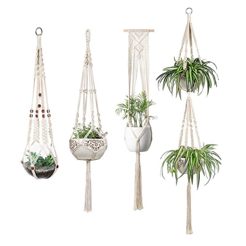 Chic 4-Pack Macrame Baskets for Boho Wall Styling