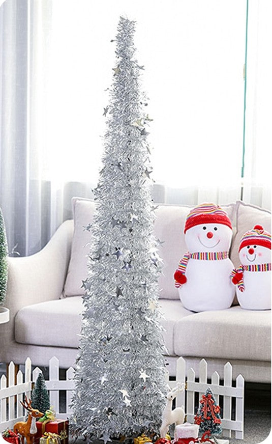 Pop Up Christmas Tree Collapsible Tinsel Tree with Stand – Space Saving Holiday Decor