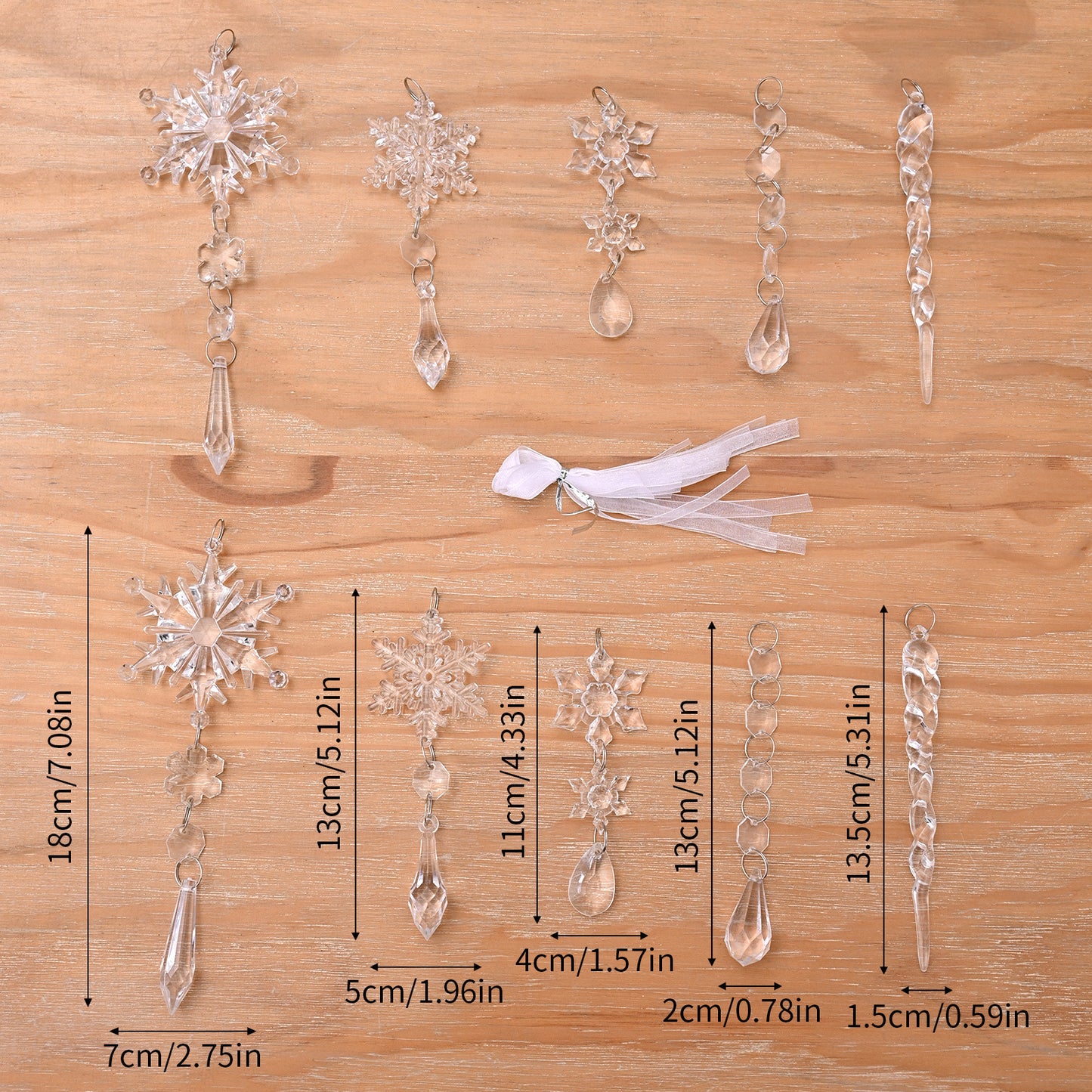 Sparkling Snow Icicle Ornaments – 10pc Christmas Hanging Set