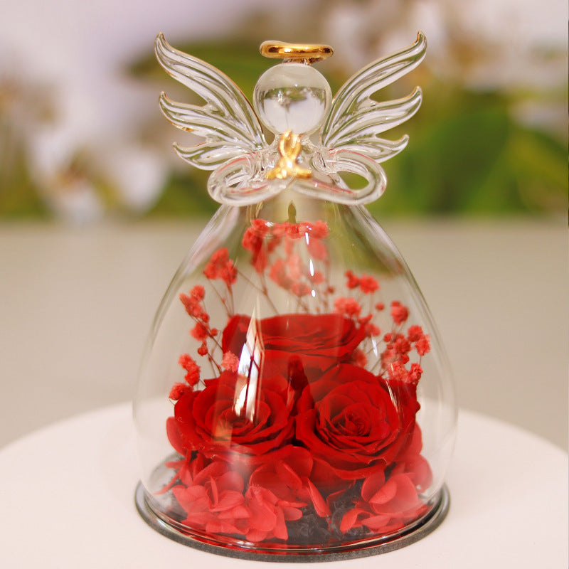 Eternal Rose in Angel Glass Dome for Lasting Love
