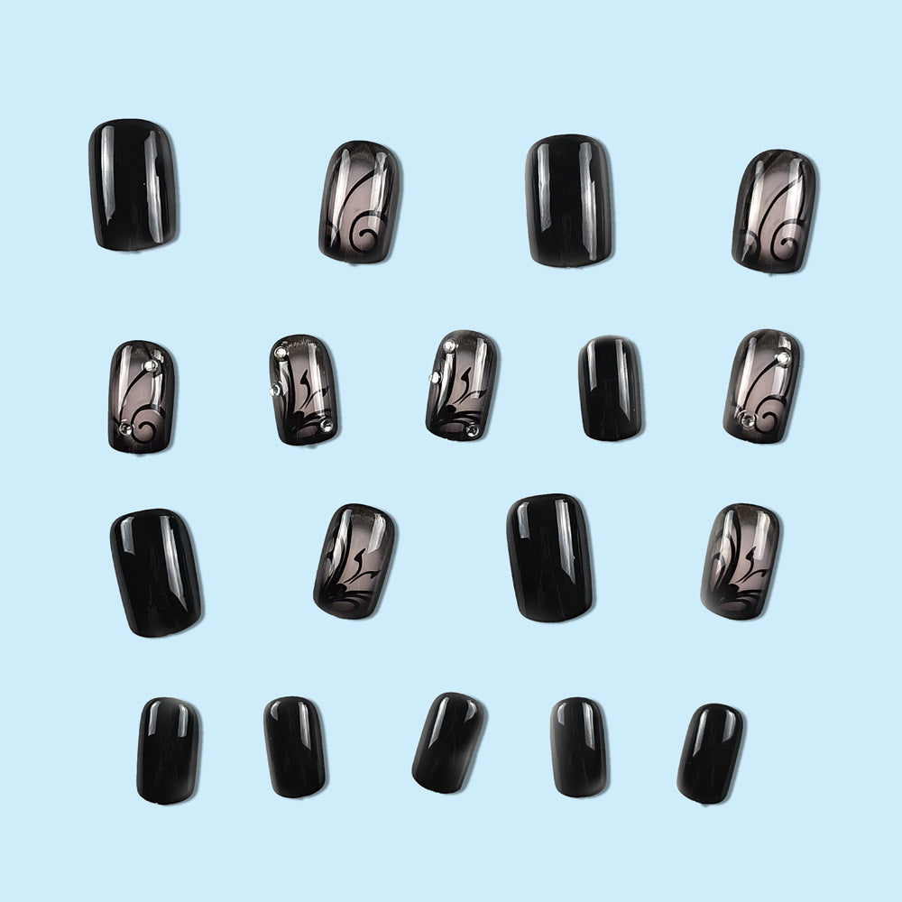 Edgy Black Vine Press On Nails – Dark Style Fake Nail Manicure Set