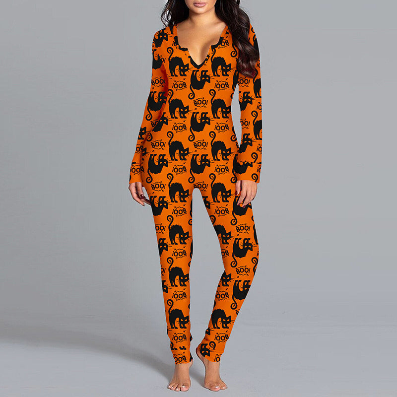 Halloween Lounge Jumpsuit – Comfy Pajamas for Festive Nights