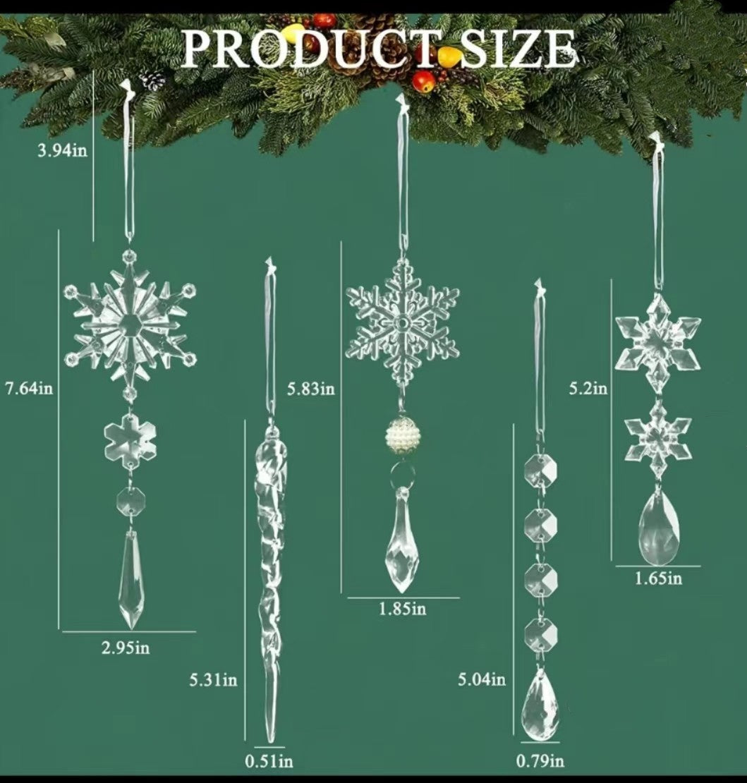 Sparkling Snow Icicle Ornaments – 10pc Christmas Hanging Set