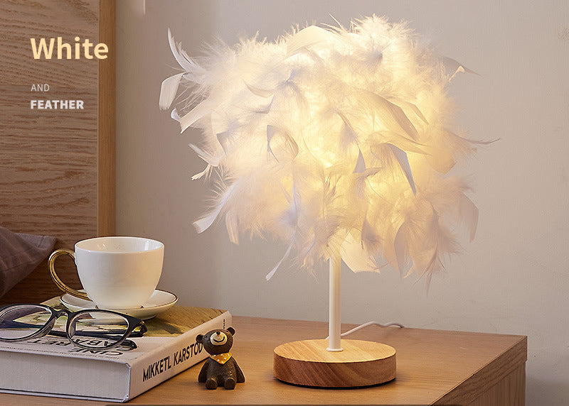 LED Feather Lamp – Elegant Bedside Table Light for Bedroom & Living Room Decor