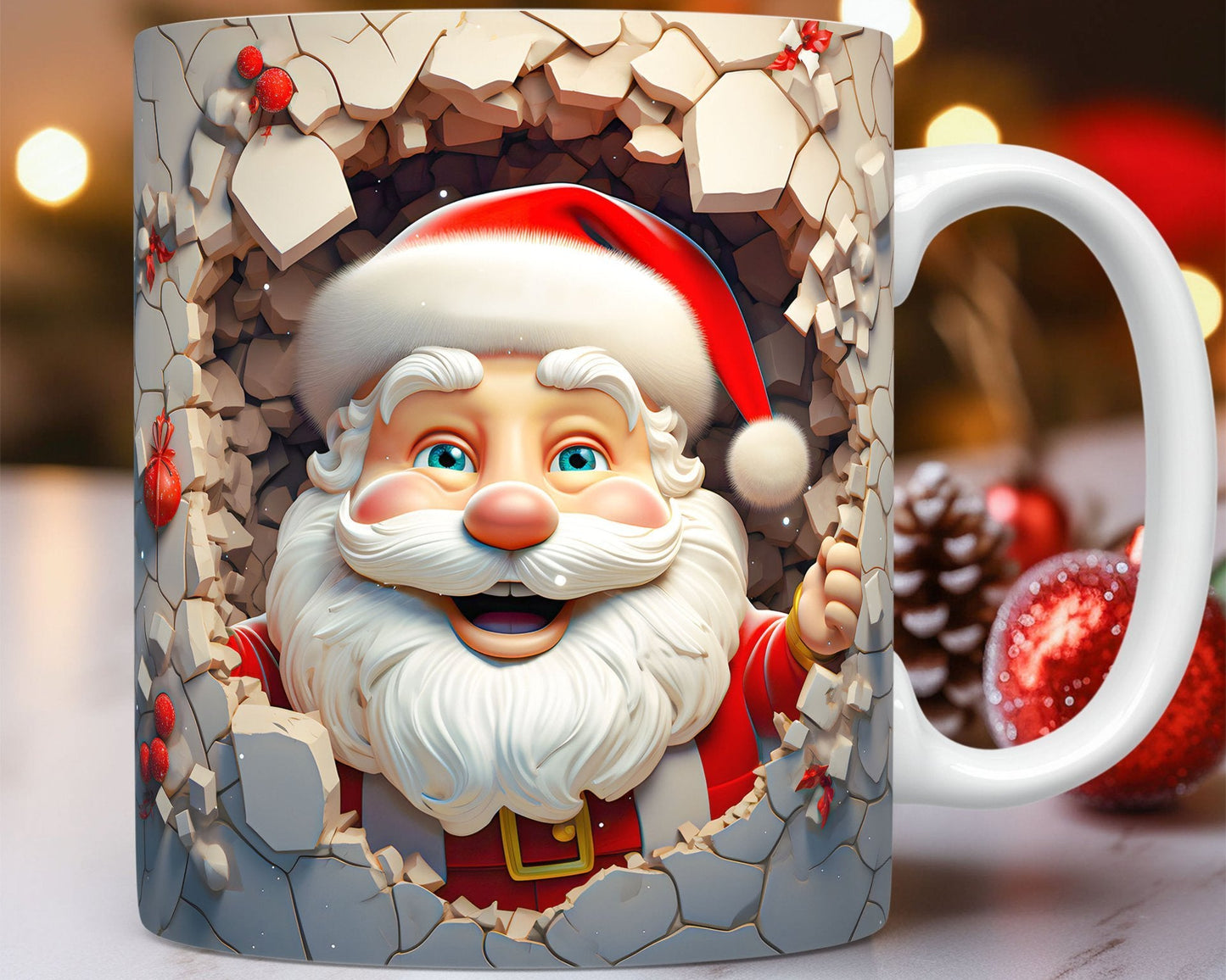 3D Christmas Mug – Fun Santa & Snowman Design