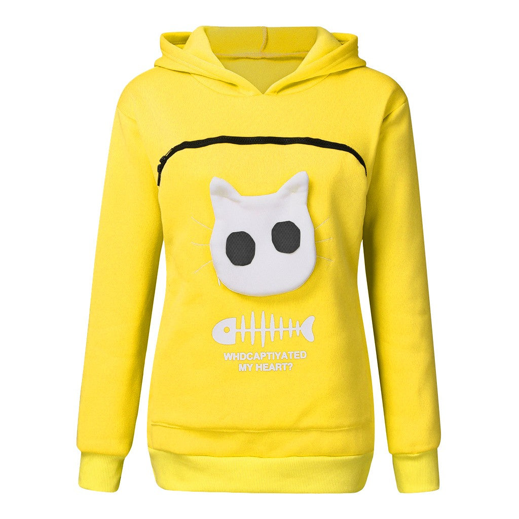 Cozy Cat Hoodie Women – Pet Pocket Sweatshirt for Carrying Cats Cute Animal Hoodie