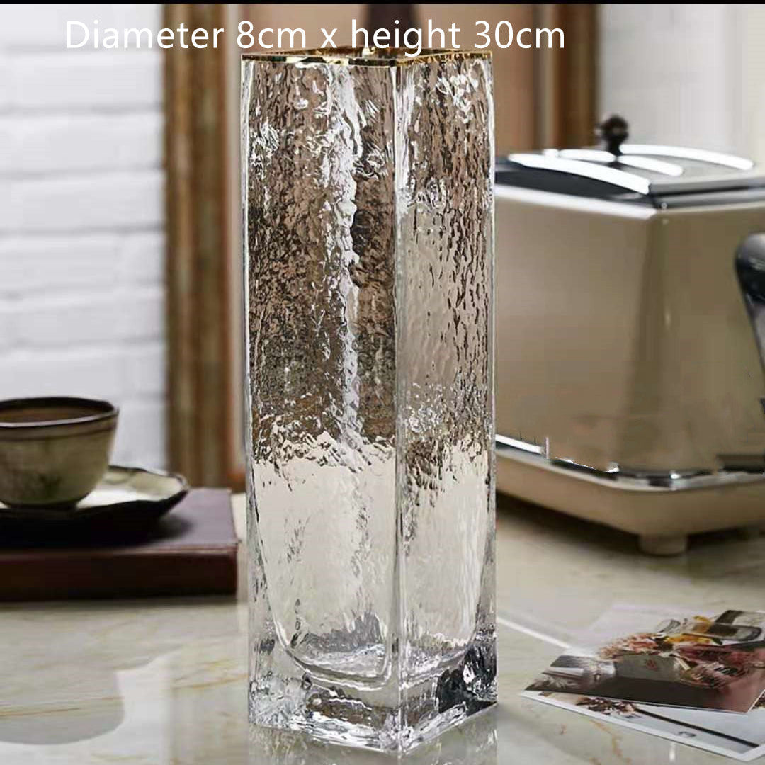 Elegant Transparent Glass Vase – Gold Painted Flower Vase | Home Table Decor