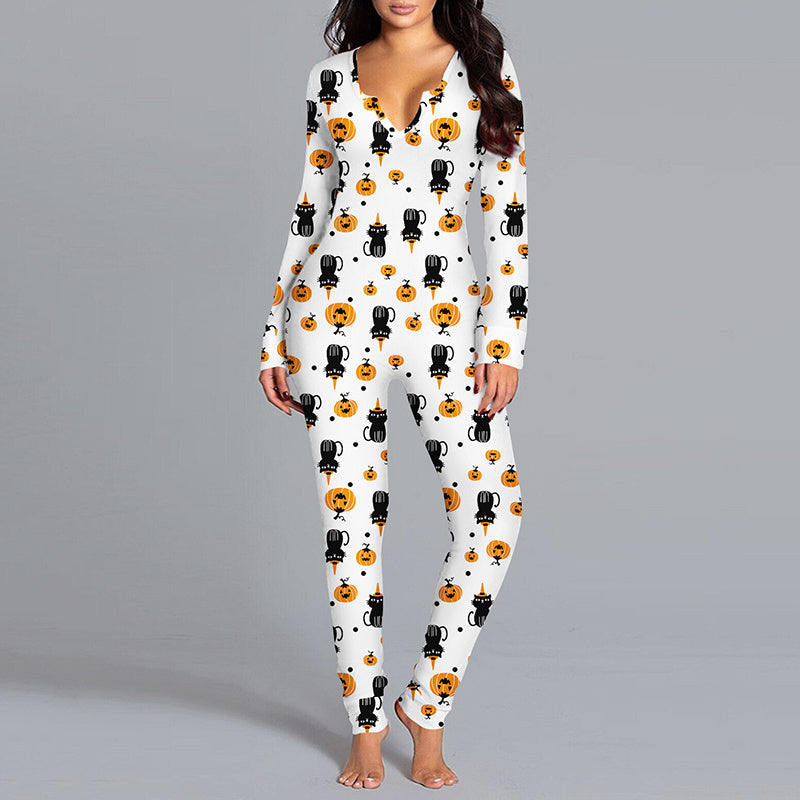 Halloween Lounge Jumpsuit – Comfy Pajamas for Festive Nights