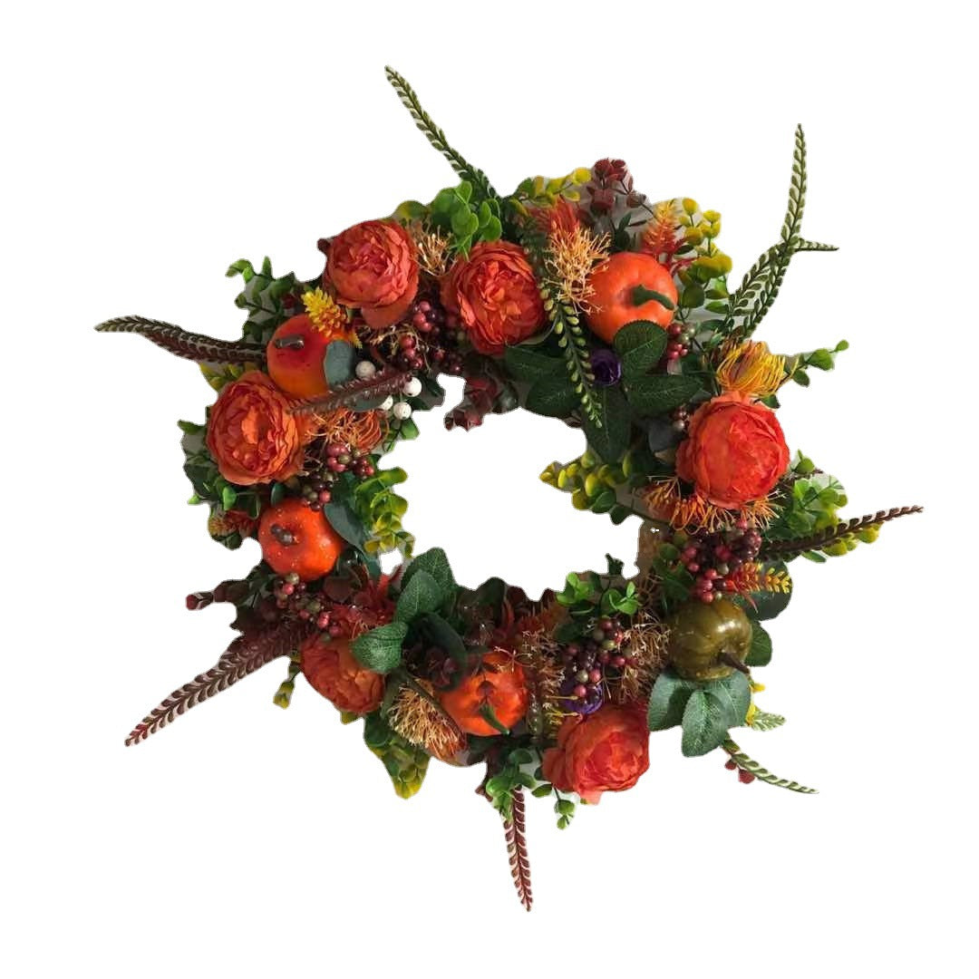 Autumn Floral Pumpkin Wreath – Fall Door Decor, Halloween Seasonal Home Accent