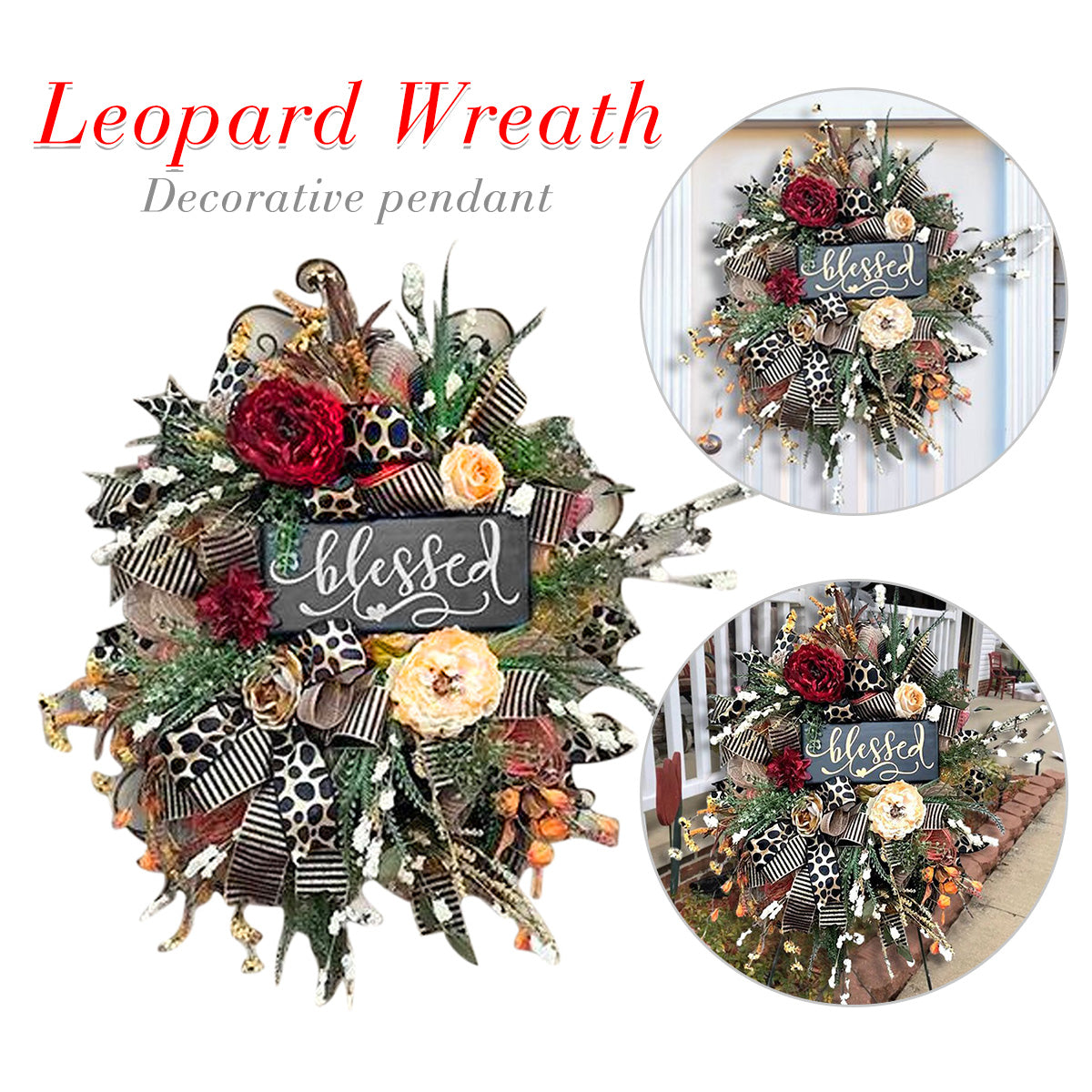 Leopard Cheetah Fall Wreath – Rustic Farmhouse Front Door Decor for Autumn & Holiday Season