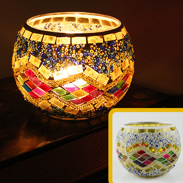 Colorful Mosaic Glass Candle Holder – Elegant Romantic Lighting for Home & Events