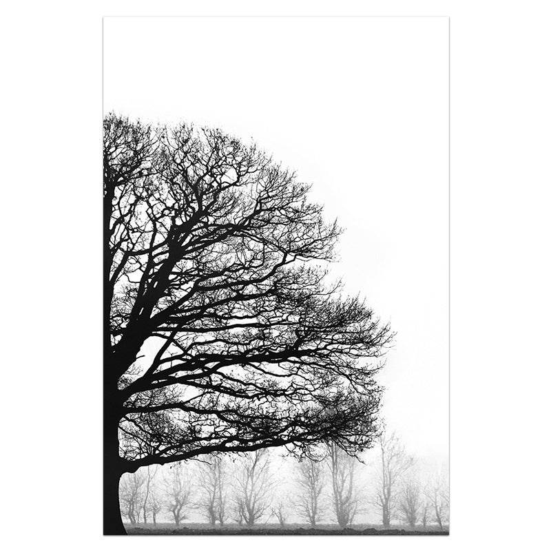Black and White Wall Art Painting – Modern Winter Trees Canvas for Living Room Decor