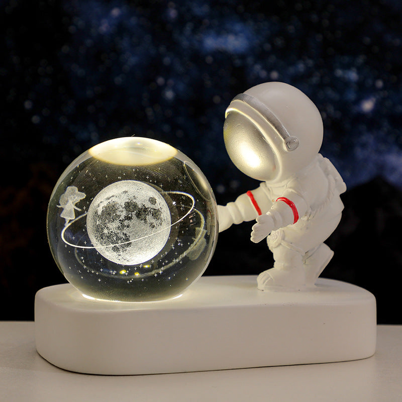 Glowing Planet Astronaut Night Lamp – Crystal Galaxy LED Bedside Light for Bedroom & Gifts