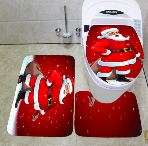 Christmas Bathroom Set – Cute Santa Curtain and Seat Cover
