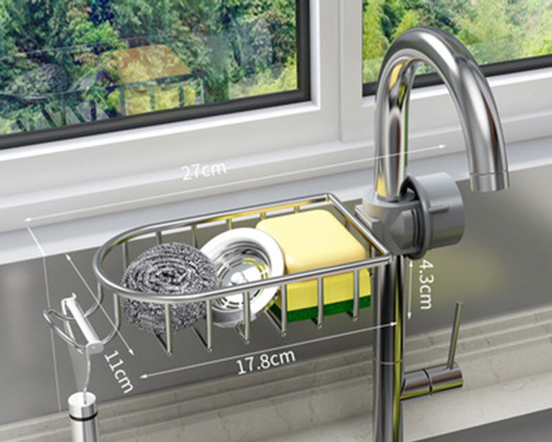 Stainless Steel Kitchen Sink Organizer Rack – Faucet Mounted Drain Basket Storage Solution
