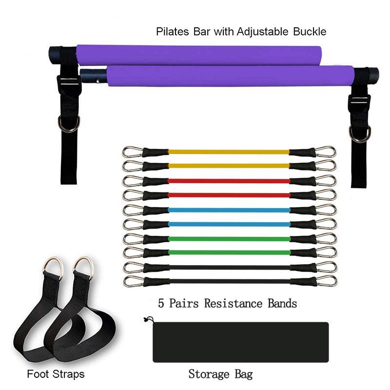 Portable Pilates Bar with Resistance Bands – Home Gym Fitness Equipment