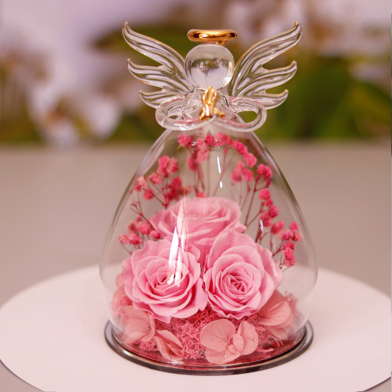 Eternal Rose in Angel Glass Dome for Lasting Love