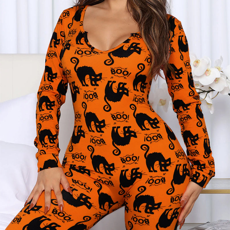 Halloween Lounge Jumpsuit – Comfy Pajamas for Festive Nights