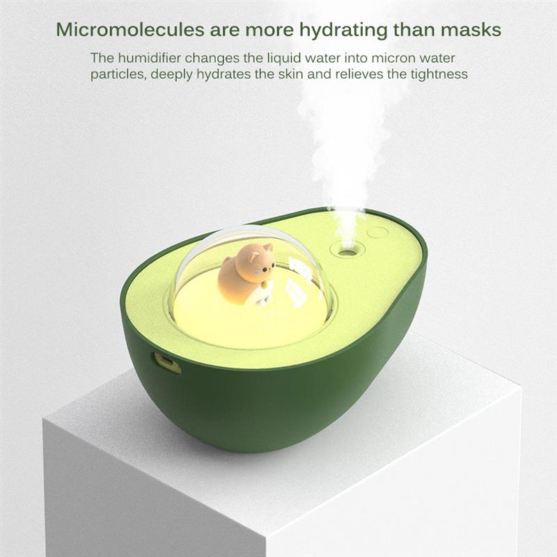Cute LED Avocado Humidifier – Mini USB Mist Maker for Home, Car & Travel Use