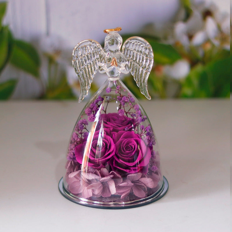 Eternal Rose in Angel Glass Dome for Lasting Love