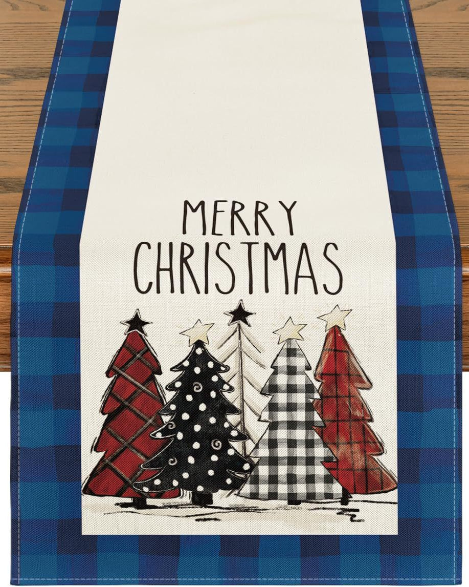Christmas Tree Table Runner – Merry Xmas Holiday Dining Table Decor
