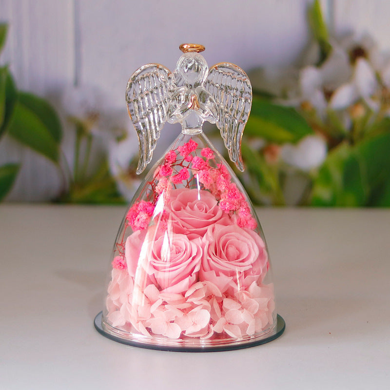 Eternal Rose in Angel Glass Dome for Lasting Love