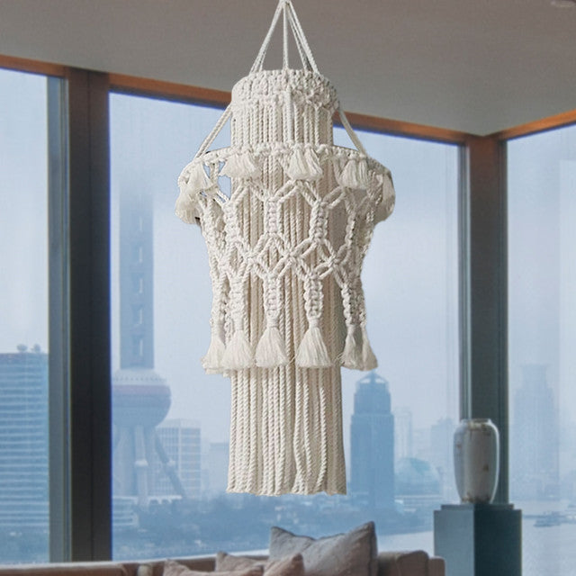 Hand-Knitted Macramé Lampshade for Boho Chic Lighting