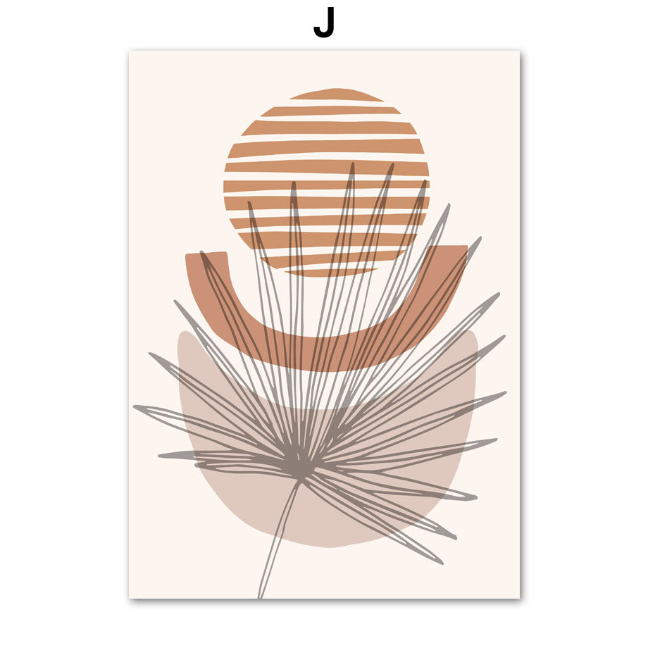 Minimalist Boho Home Decor – Line Leaves Abstract Canvas Wall Art