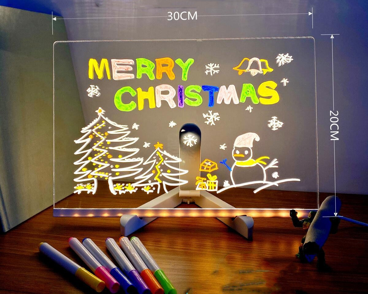 LED Night Light Acrylic Message Board – DIY Writing Lamp with 7 Pens for Notes & Room Decor