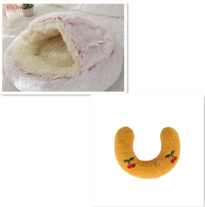 Cozy Round 2‑in‑1 Cat & Dog Bed – Warm Winter Pet Bed, Plush Soft Comfort House